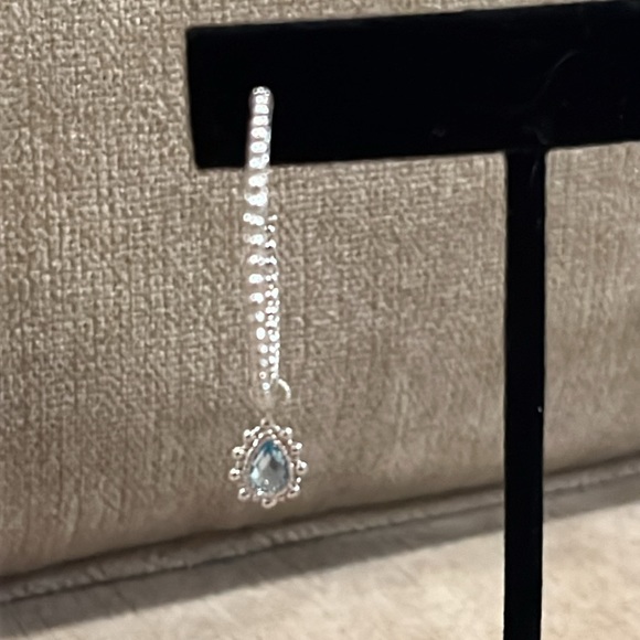 Judith Ripka Sterling Silver Hoop / Pierced Earring with Blue Topaz Dangle NWOT - Picture 1 of 11